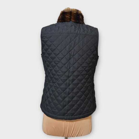 Vintage Quilted Vest Fur Trimmed XS Petite Black Lauren RL 2000s EUC Equestrian - Picture 5 of 9